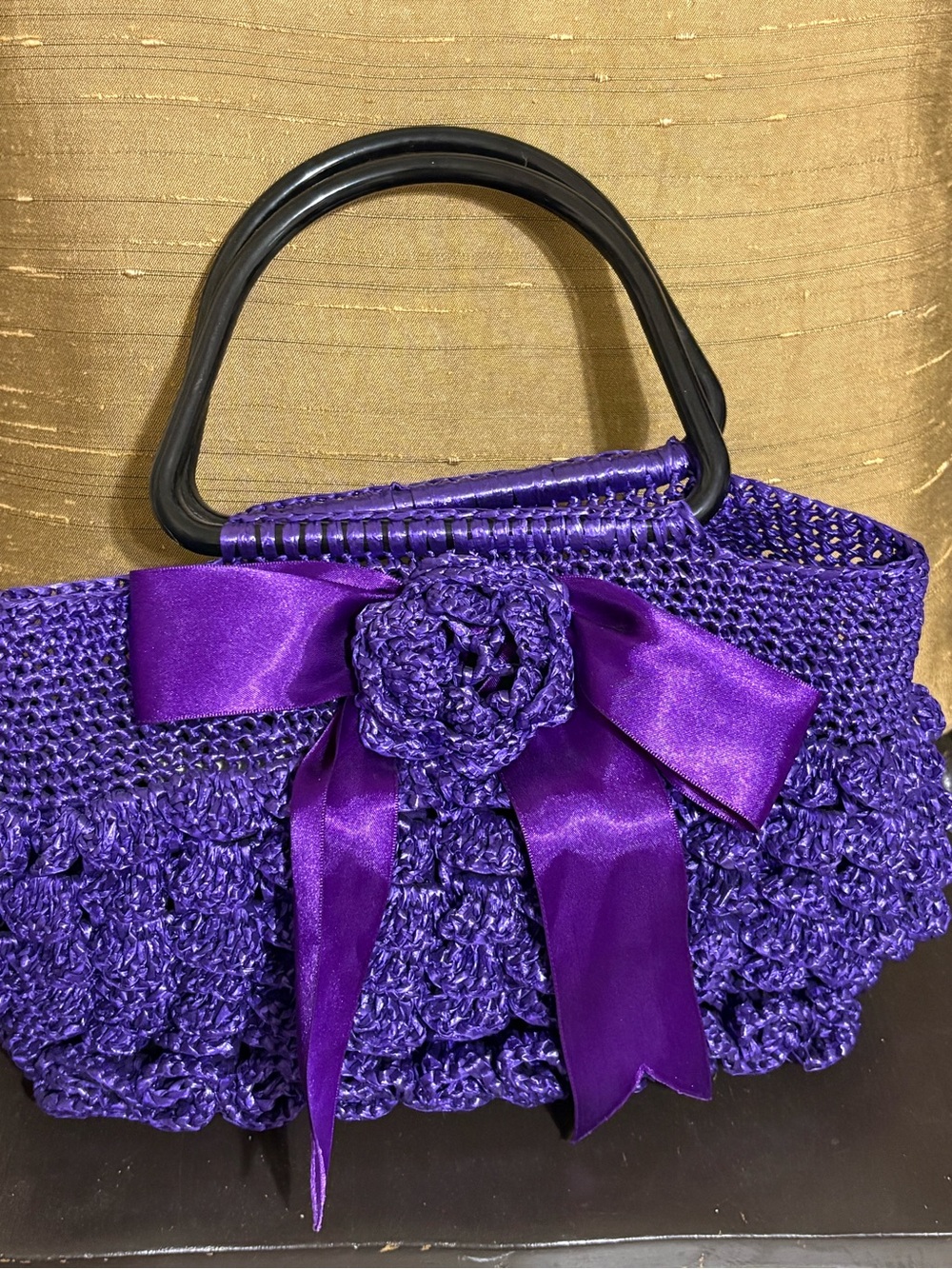 Purple Crochet Flower Bow Handbag
